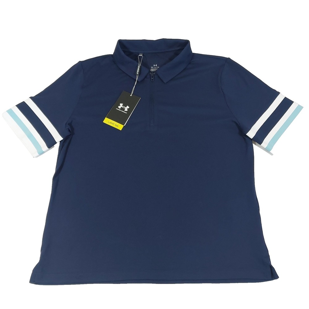 Under Armour‎ Polo Shirt Womens Medium Golf UPF 50+ Anti Odor Performance Navy